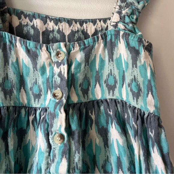 Kate Quinn Girls 4T Ruffle Strap Pocket Dress Teal Gray Ikat Print Summer Outfit - Picture 8 of 8